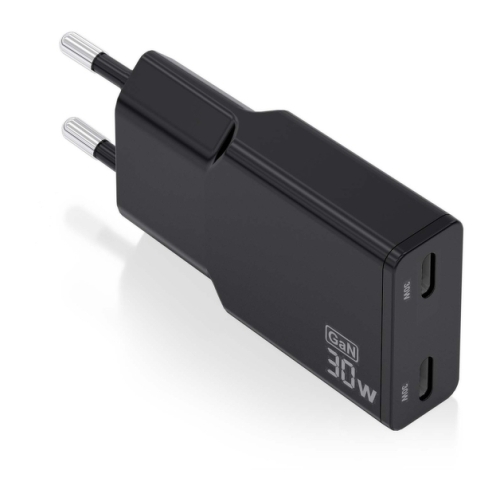Carregador Aisens Ultra Slim GaN 30W - 2xUSB-C PD3.0 QC4.0 - Cor preta - Aisens 305242