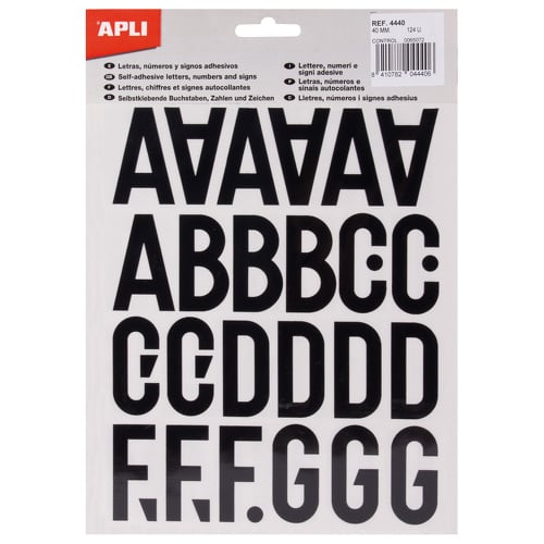 Autocolantes Apli Stick Letters Uppercase - Altura 40mm - Conjunto de 5 folhas - Preto - Identificação e marcação fáceis - APLI 211566