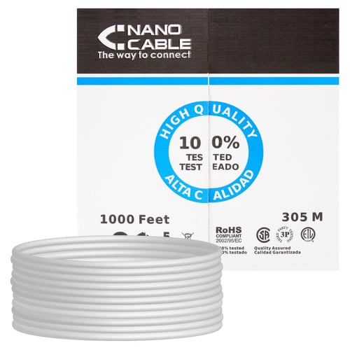 Nanocabo Carretel de Cabo de Rede Flexível RJ45 Cat.5e UTP AWG24 305m - Cor Cinza - Nanocable 10.20.0304-FLEX