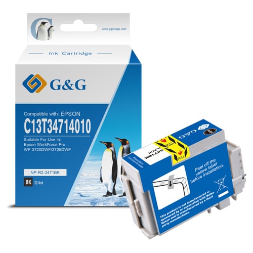G&G Epson T3471/T3461 (34XL) Preto Cartucho de Tinta Pigmentada Compatível, 33 ml - Tinteiro Compatível C13T34714010/C13T34614010