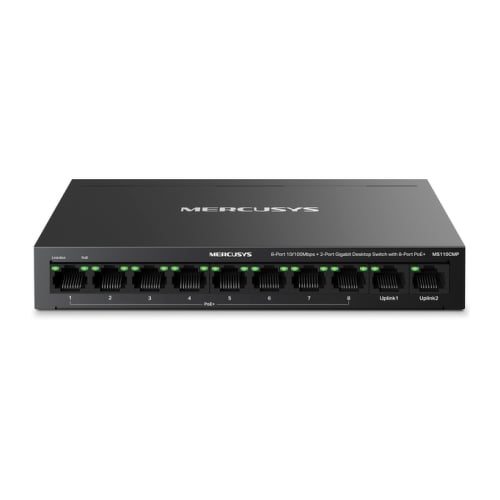 TP-Link Switch de secretária de 8 portas a 10/100 Mbps + 2 portas Gigabit com 8 portas PoE+ - TP-Link MS110CMP