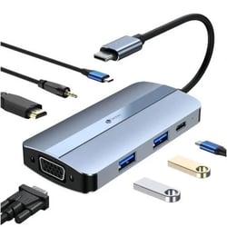 Adaptador Leotec 7 em 1 USB-C para 1xHDMI, 1xVGA, 1xUSB-A 3.0, 1xUSB-A 2.0, 1xUSB-C, 1x USB-C PD, 1xAudio - Cinzento - Leotec 269137