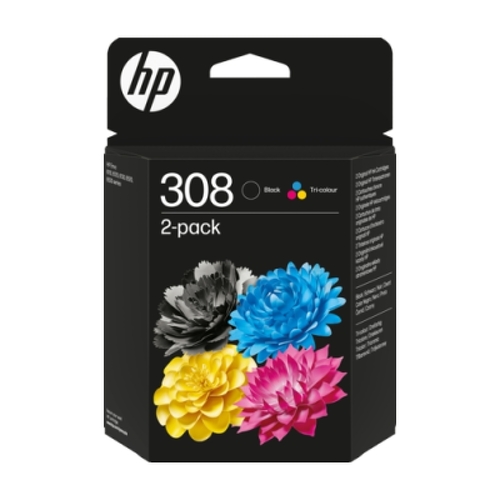 Conjunto de 2 tinteiros originais HP 308 Preto + Cor - 6L6S6UE - HP 302877