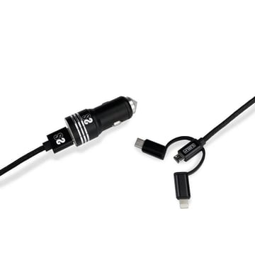 Carregador duplo USB para automóvel Subblim - Comprimento 1m - Carga rápida até 2.400Amp&#47;12W - Exterior em fibra de nylon durável - Cor preta - Subblim 234507