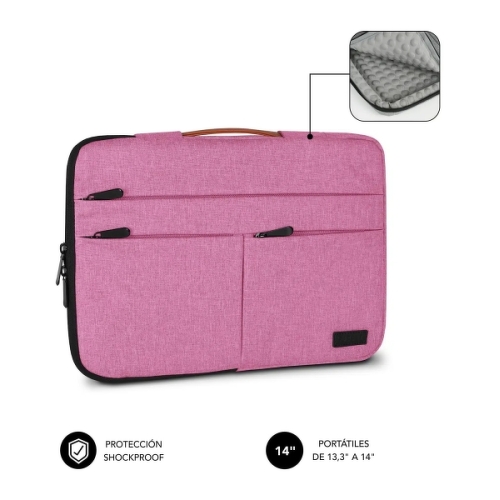 Bolsa para portátil Subblim Air Padding 360 13,3" a 14" - Proteção 360º com Air Padding - Vários bolsos - Resistente e durável - Cor-de-rosa - Subblim SUBLS-AP36004