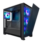 Gabinete Coolbox GE2000 DualView ATX, Micro ATX, Mini-ITX Tower - Frente dupla intercambiável - Laterais de vidro temperado - Tamanho do HDD: 2,5", 3,5" - USB-A 3.0, USB-C e áudio - 4 ventoinhas ARGB de 120 mm - Suporta refrigeração líquida - Cor preta - Coolbox COO-CHA-GE2000-0