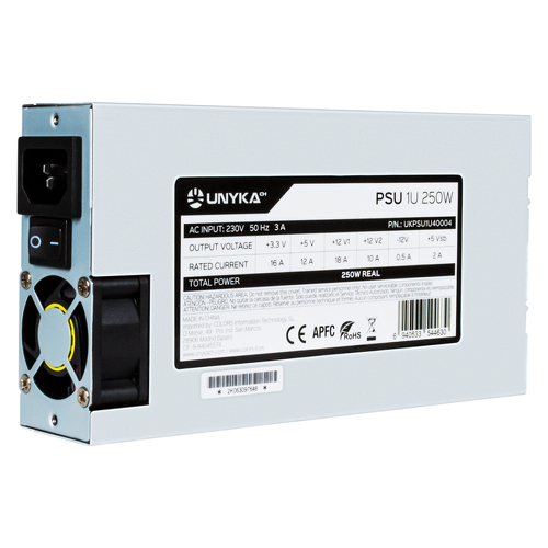 Fonte de alimentação padrão Unykach Flex 1U 250W Flex 1U - APFC - Ventilador de 40 mm - Unykach UKPSU1U40004