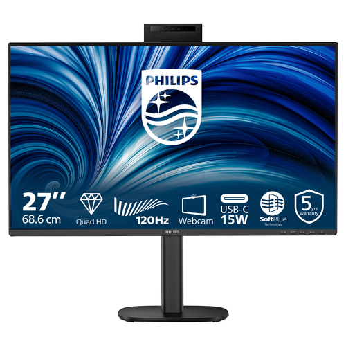 Philips Monitor IPS QHD de 27" com HDMI, DP, USB e câmara web, altifalantes integrados 27B2N3500JH/00 - Philips 27B2N3500JH/00