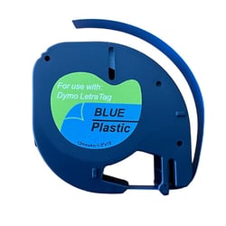 Dymo LetraTag S0721650 Cinta de Etiquetas Generica para Rotuladora - Texto negro sobre fondo azul - Ancho 12mm x 4 metros (91205) - Genérico DYR-91205