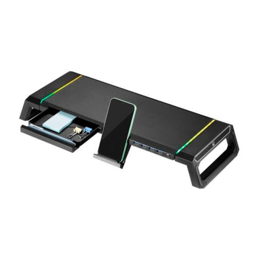 EWENT SUPORTE MONITOR RGB+ GAVETA+ HUB 4 PORTS USB 3.0+ SUPORTE TLM - Ewent EW1268