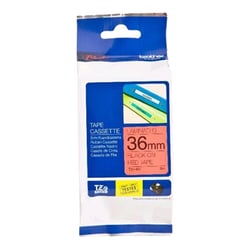 Fita laminada. Texto preto sobre fundo vermelho. Largura: 36 mm. Comprimento: 8 m - Brother TZe461