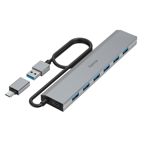 Hub HAMA USB 7 Ports, USB 3.2 Gen 1, 5 Gbit/s, incl. USB-C Adapter and PSU - Hama 00200137