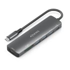 Dock USB-C Aisens 7 em 1 - USB-C para 1xHDMI - 3xUSB-A - 1xUSB-C 100W - 1xSD - 1xMicroSD - 15cm - Cor Cinza - Aisens ASUC-7P025-GR