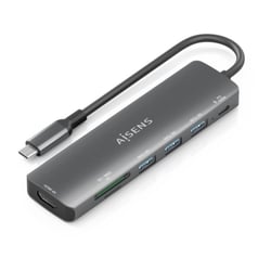 Dock USB-C Aisens 7 em 1 - USB-C para 1xHDMI - 3xUSB-A - 1xUSB-C 100W - 1xSD - 1xMicroSD - 15cm - Cor Cinza - Aisens ASUC-7P025-GR