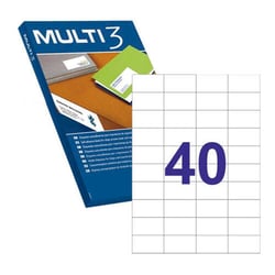 Multi3 Embalagem de 20.000 etiquetas brancas com rebordo reto, tamanho 52,5X29,7mm, com adesivo permanente para múltiplas utilizações - Multi3 199626