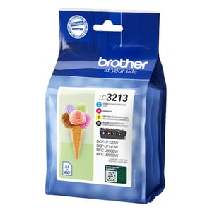 Pack de 4 Tinteiros de alta capacidade (BK/CM/Y). Duração estimada: até 400 páginas cada cor (segundo ISO/IEC 24711) - Brother LC3213VAL