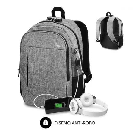 Mochila Subblim Urban Lock System - para computadores portáteis até 16" - Alça anti-sobrecarga - Lados ergonómicos - Sistema de fluxo de ar nos lados - Alça dupla de corrida - Bolsos laterais em rede - Suporte USB - Saída para auscultadores - Cinzento - Subblim 234127