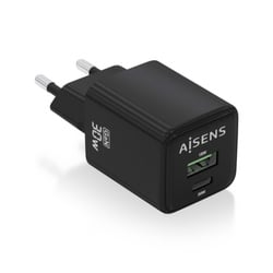 Carregador Aisens USB-C 30W - Alta eficiência energética - Tecnologia AI para carregamento rápido - Várias protecções de segurança - Compatível com USB-C e USB-A - Carregamento simultâneo de 2 dispositivos - Aisens 284872