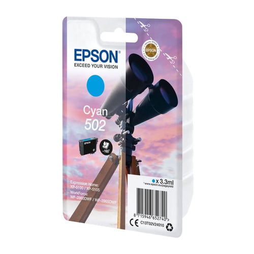 EPSON TINTEIRO AZUL 502 XP5100/105 WF-2860DWF/865DWF C/ALARME - Epson C13T02V24020
