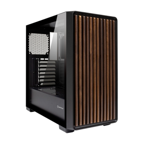 Unykach Revelat Madeira Black ATX, Micro ATX, ITX Case - Vidro temperado lateral e frontal com ripas de madeira natural - 3,5", 2,5" - USB-A 3.0, USB-C e áudio - Suporte para arrefecimento líquido - Cor preta - Unykach UK121804
