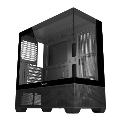 Unykach Revelat Black ATX, Micro ATX, ITX Case - Vidro temperado à frente e ao lado - 3,5", 2,5" - USB-A 3.0, USB-C e HD Audio - Arrefecimento líquido - Suporta arrefecimento líquido - Unykach 298852