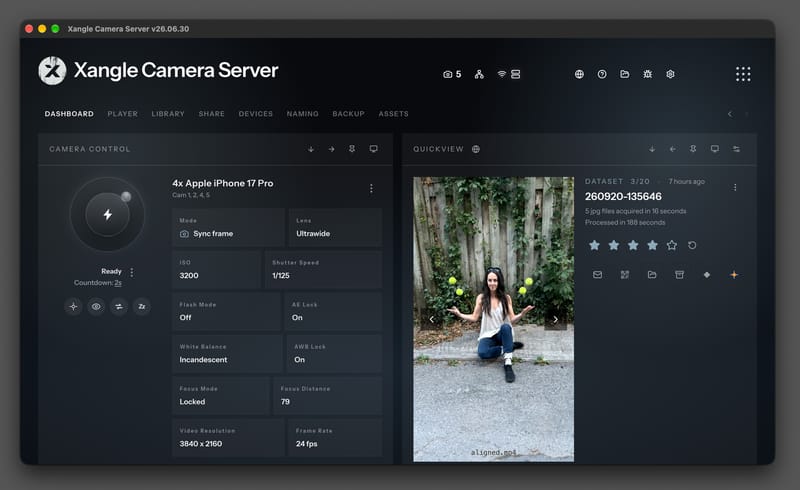 Xangle Camera Server dashboard