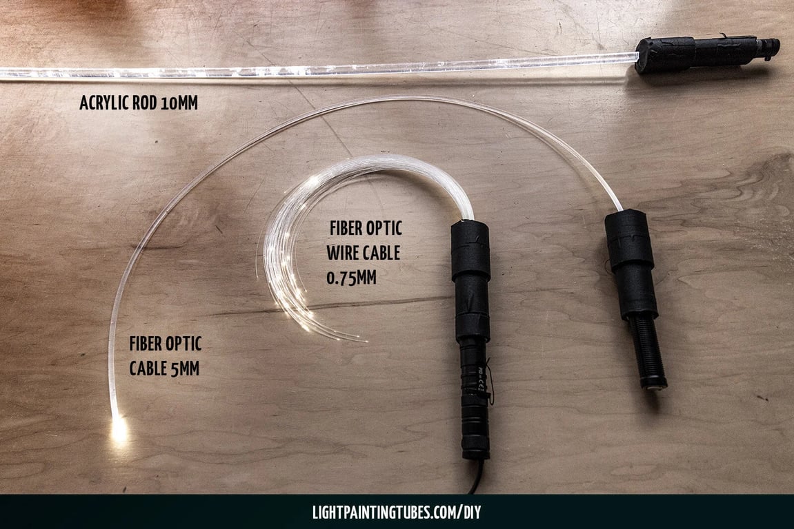 Aiguilles, fouets et fibre optique de light-painting DIY