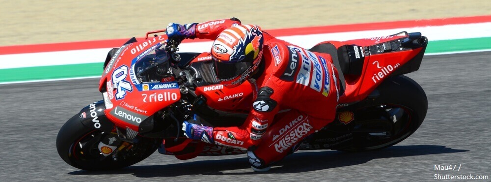 Mugello Italy 1 June 2019 Italian Ducati Team rider Andrea Dovizioso in action at 2019 GP of Italy of MotoGP on June 2019 in Italy BANNER