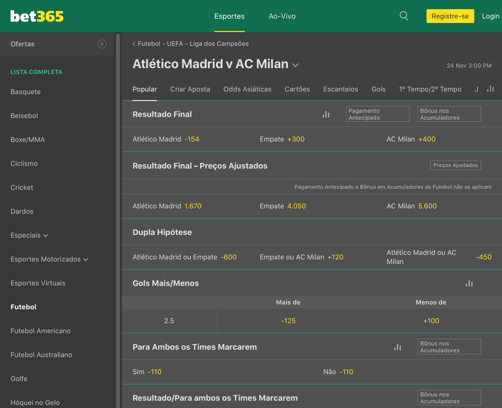 bet365 mercados odds