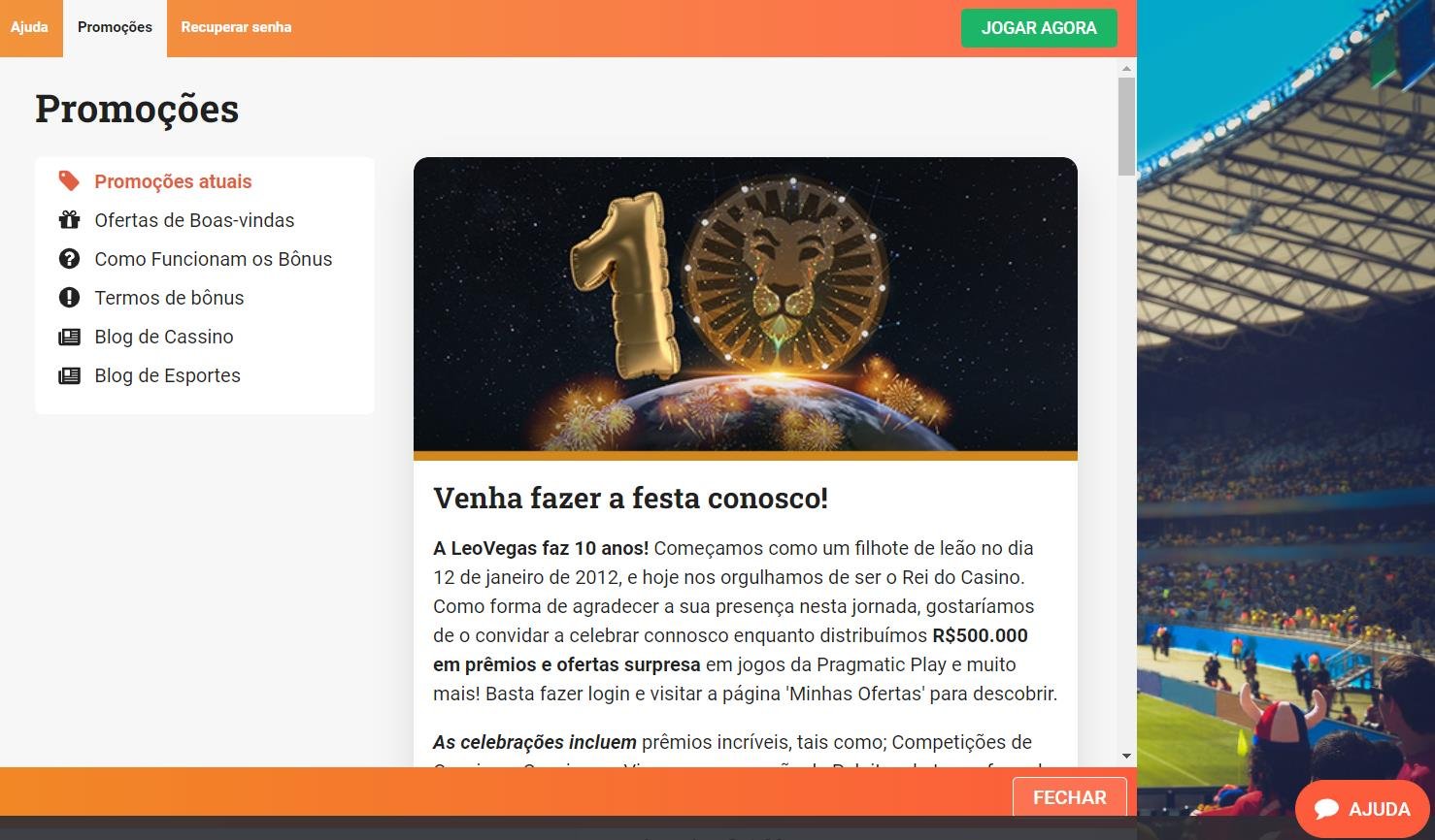 Bônus de Aniversário LeoVegas: Entre Grátis no Sorteio de 250 mil