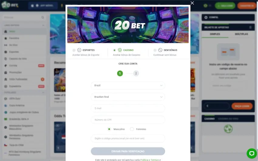 Como fazer seu cadastro na 20Bet para começar a apostar hoje 1