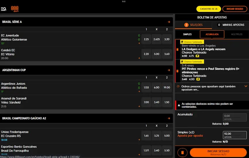 Quais tipos de apostas dá para fazer na 888Sports 1