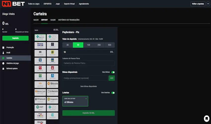 Como fazer um depósito na N1Bet para apostar e jogar