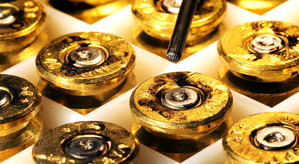A firing pin whose tip has been engraved with a laser. When a gun is fired, the pin transfers its numbers onto the primer. Photo: Cheryl Senter for The New York Times