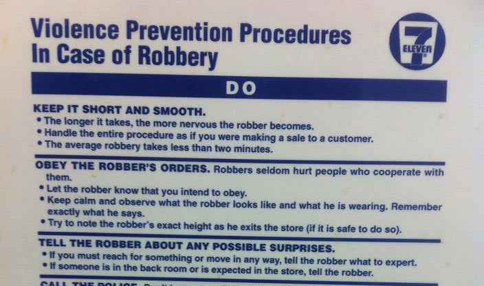 7-Eleven Likes Defenseless Employees, According To Their List Of Do’s And Don’ts In Case Of Robbery