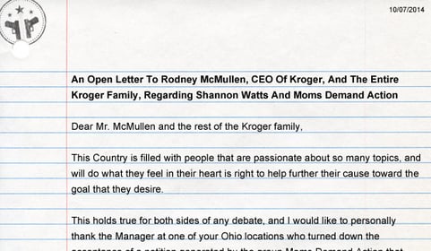 An Open Letter To Rodney McMullen, CEO Of Kroger, And The Entire Kroger Family, Regarding Shannon Watts And Moms Demand Action