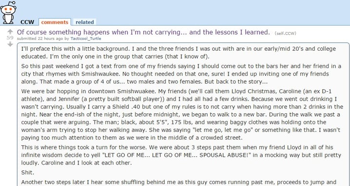 Reddit User Shares Experience While Not Carrying, Thanks His A-Hole Friend For Putting Him In A Dangerous Situation