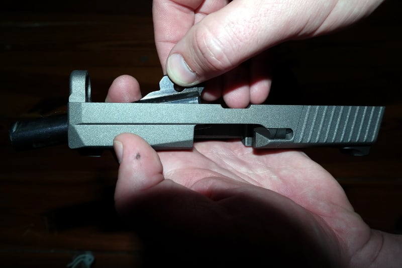 Sig Sauer P250 upper receiver barrel release