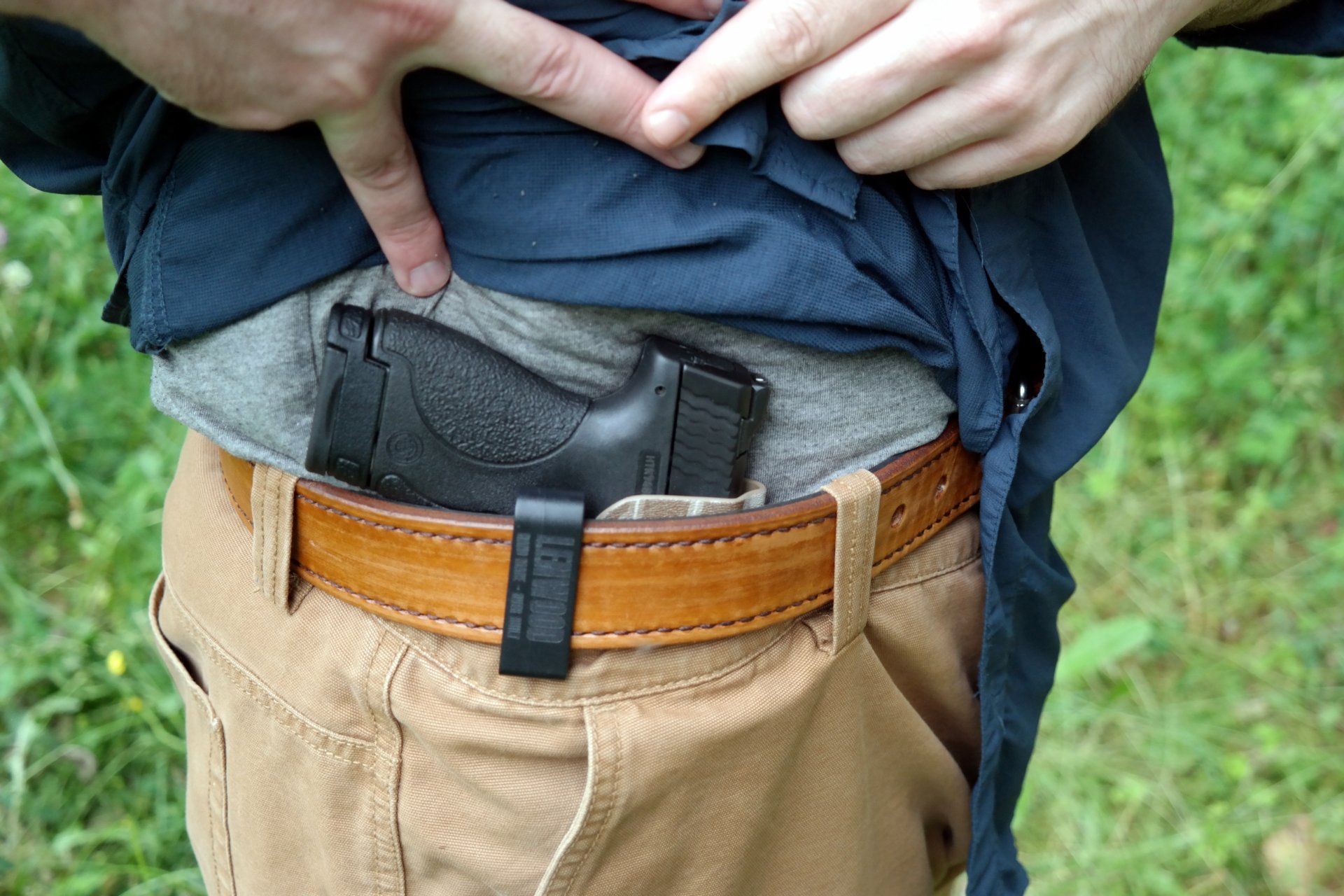 Lenwood Oil rubbed hybrid CCW belt with Specter IWB and MnP SnW 40 cal