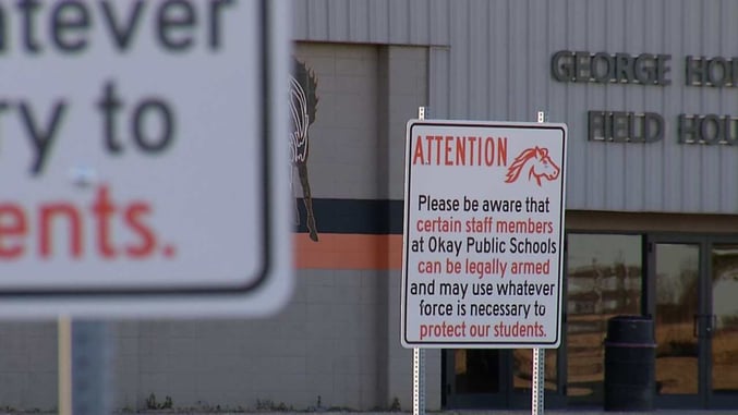 School In Oklahoma Puts Up Sign Warning Of Armed Staff