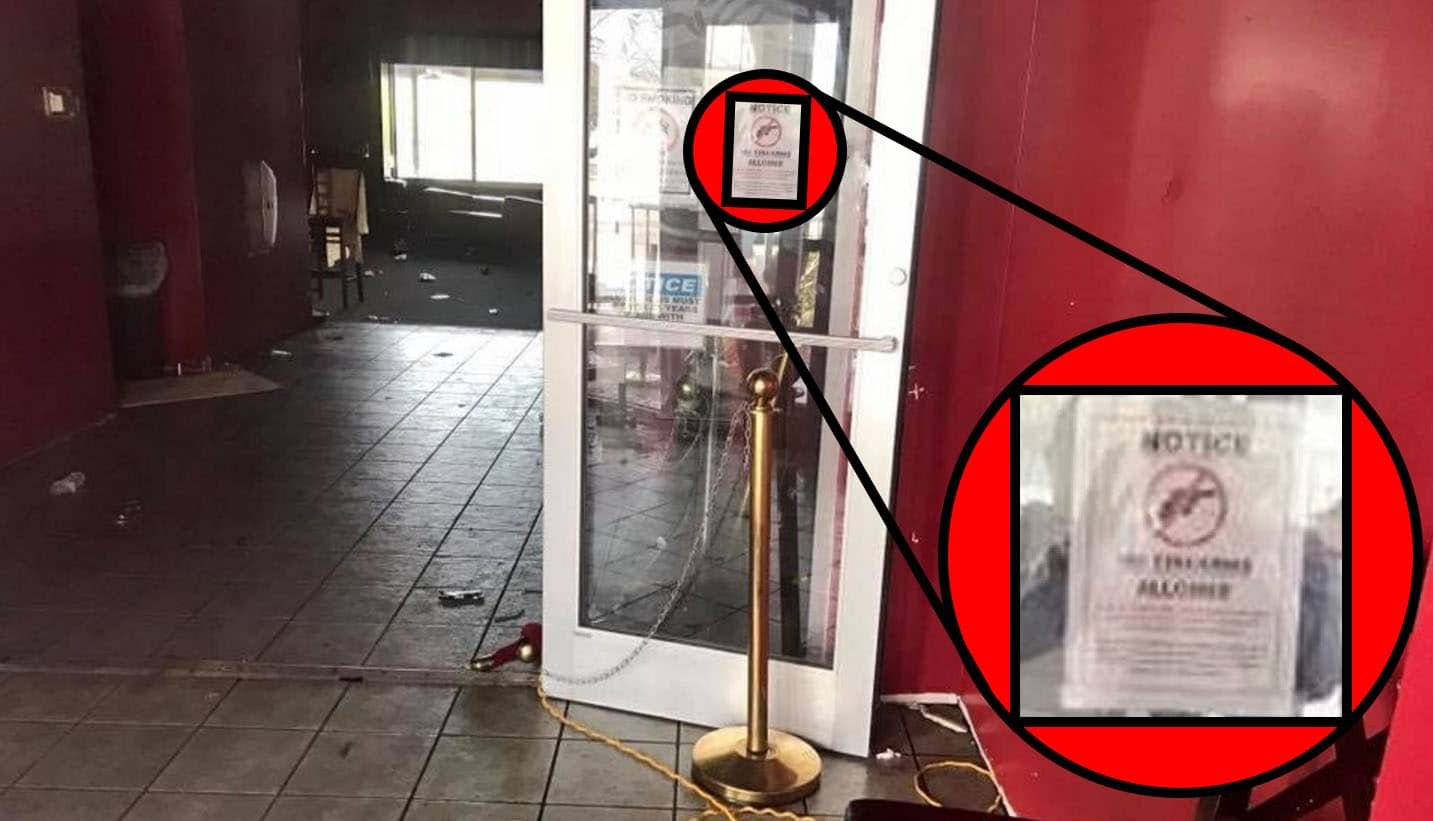 In A Shocking Discovery, This “No Firearms” Sign Failed To Prevent A Mass Shooting Over The Weekend