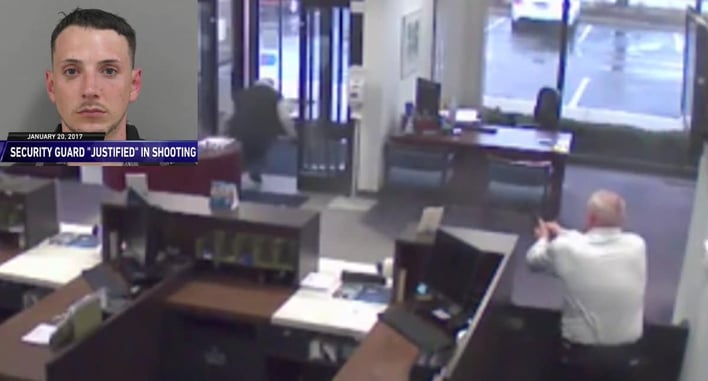 [WARNING: GRAPHIC VIDEO] Armed Bank Security Wastes No Time in Stopping Armed Robber, Even Clearing A FTF
