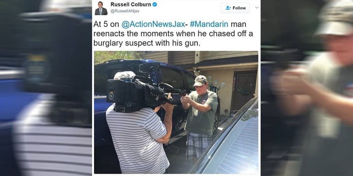 [VIDEO] Irresponsible Gun Owner Points Gun At Cameraman During Interview About Chasing Suspects Away From Home With Gun: Two Fails In One Story