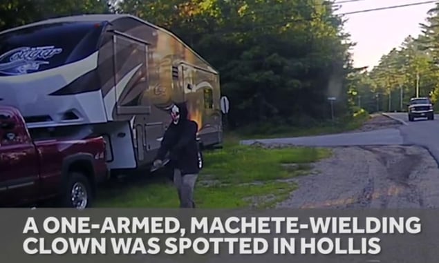 Man, Wearing Clown Mask, Strolls Down Street With Machete Taped To Amputated Arm