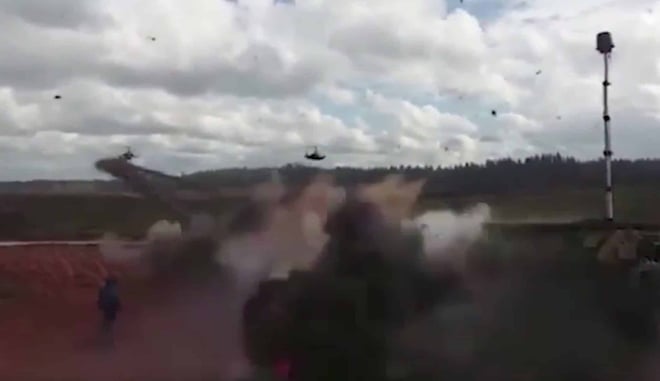 [VIDEO] Russian Helicopter Accidentally Fires Missile At Bystanders During War Games