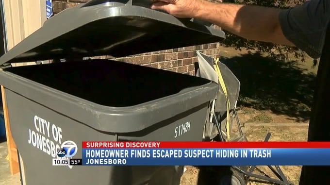 Escaped Suspect Hides In Trash Can, Homeowner Finds Him And Holds Him At Gunpoint