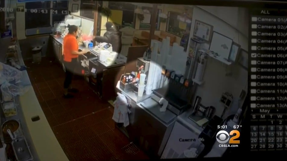 *WATCH* Armed Man In Drive-Thru Fires Inside Building At Armed Robber, Then Drives Away