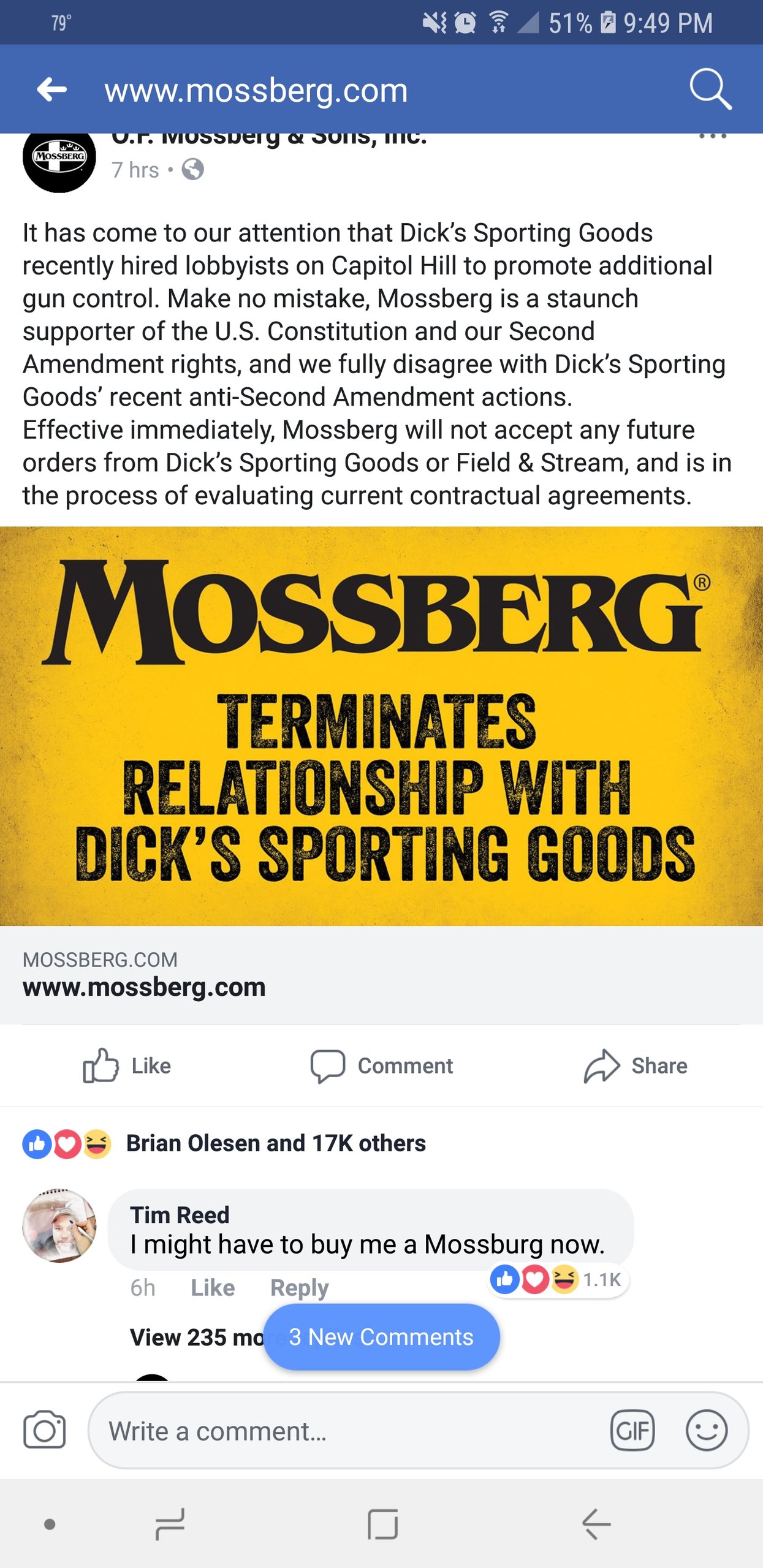 Mossberg, Just Like Springfield, Cuts Off Dick’s