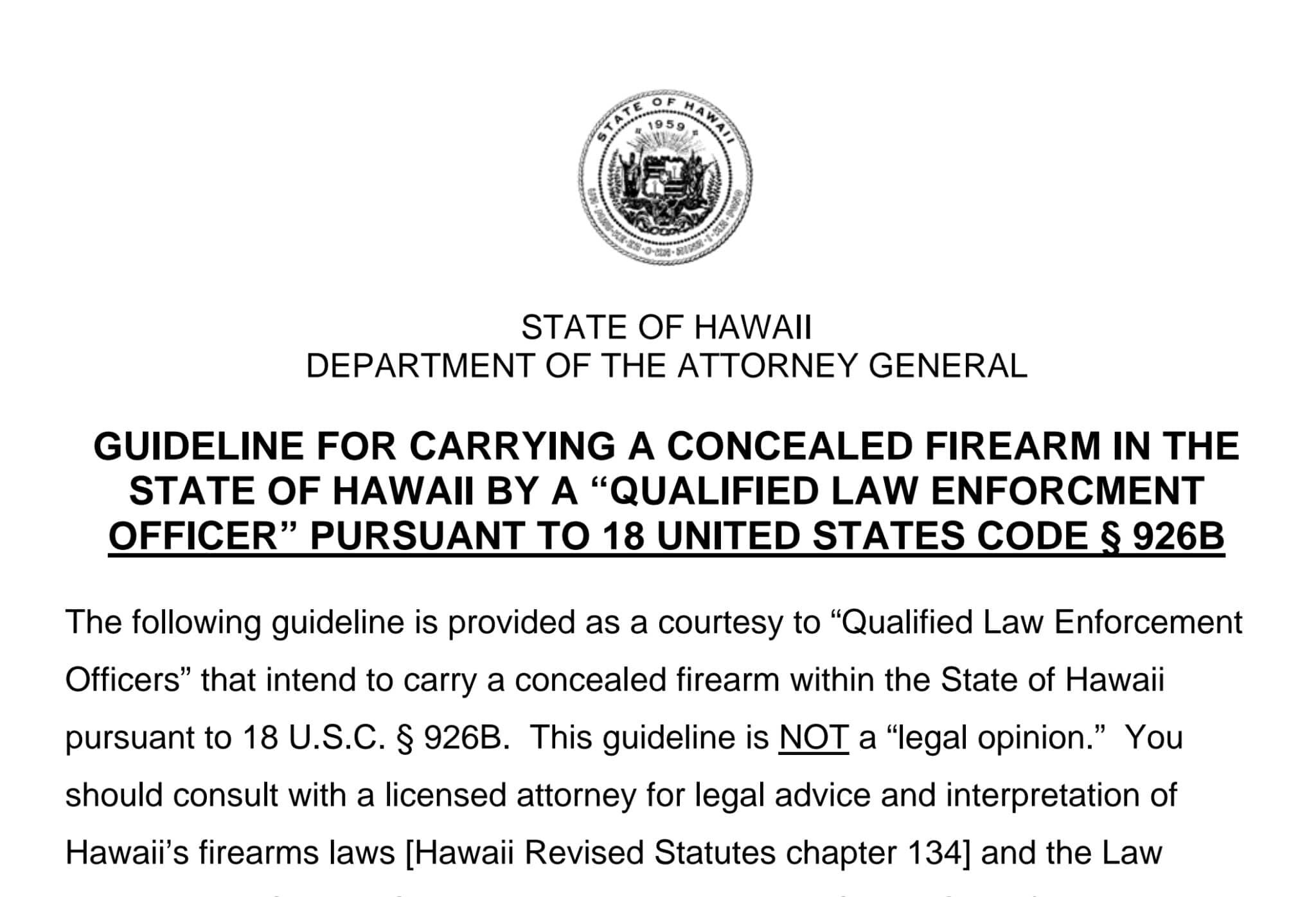 Hawaii Bans Out-Of-State LEO’s From Carrying Firearms