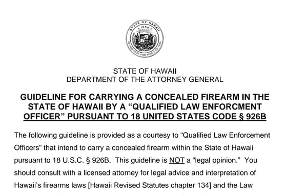 Hawaii Bans Out-Of-State LEO’s From Carrying Firearms